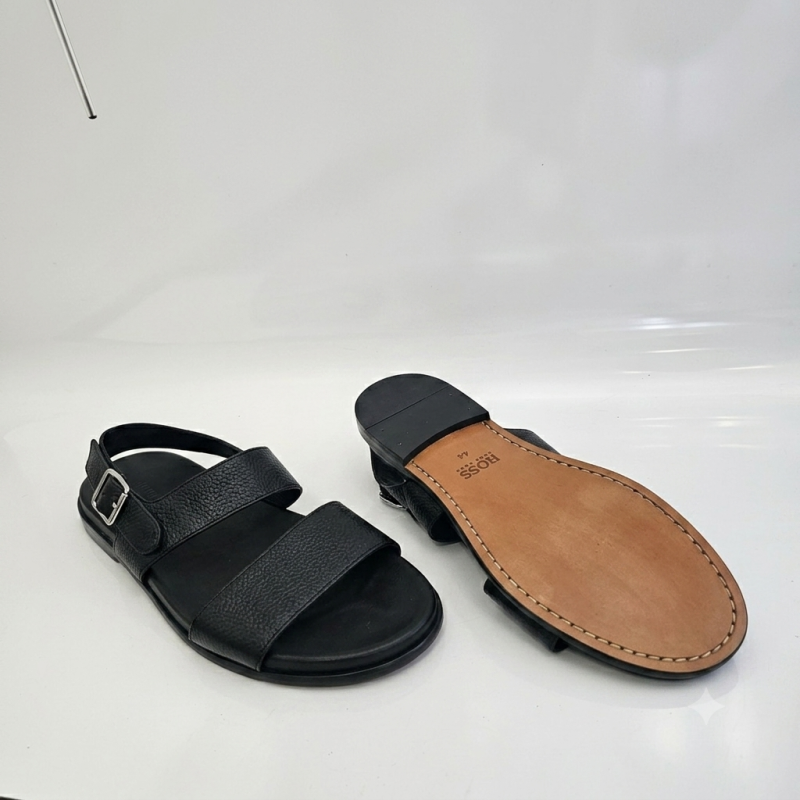 BOSS Hugo Boss Black Leather Double-Strap Sandals