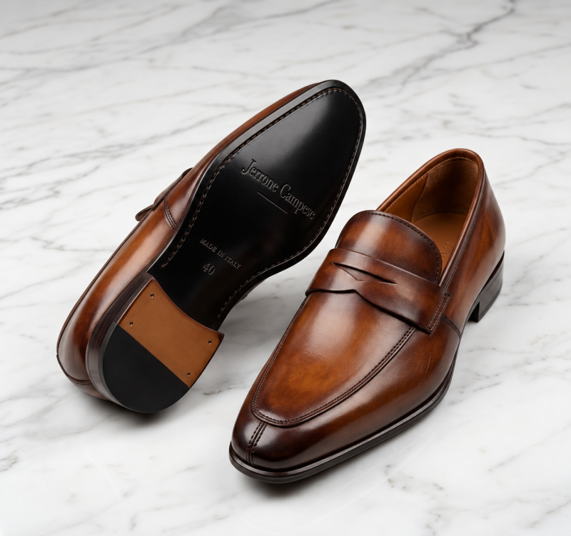 Jerrone Campese Burnished Leather Penny Loafers