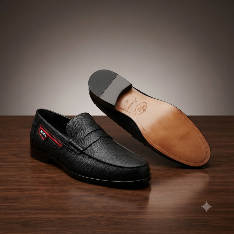 Prada Milano Black Leather Penny Loafers