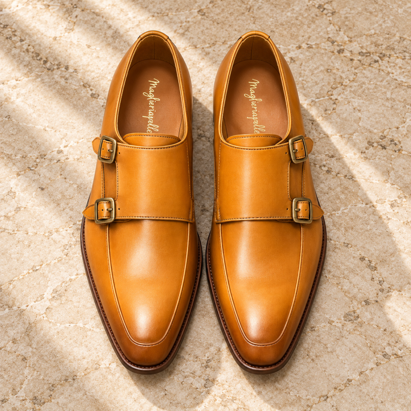 Maglieriapelle Tan Double Monk Strap Dress Shoes