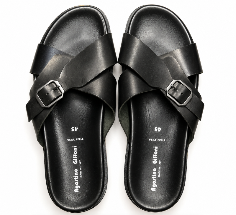 Agostino Giffoni Made in Italy Black Leather Slides