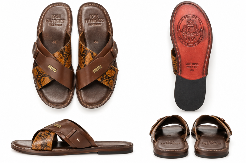 1966 Filangieri Made in Italy Brown Leather Slides