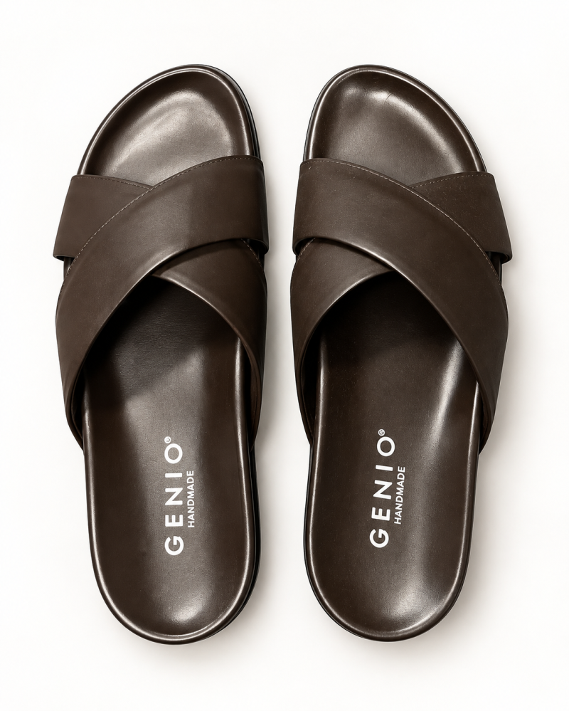 Genio Handmade Brown Leather Slide Sandals