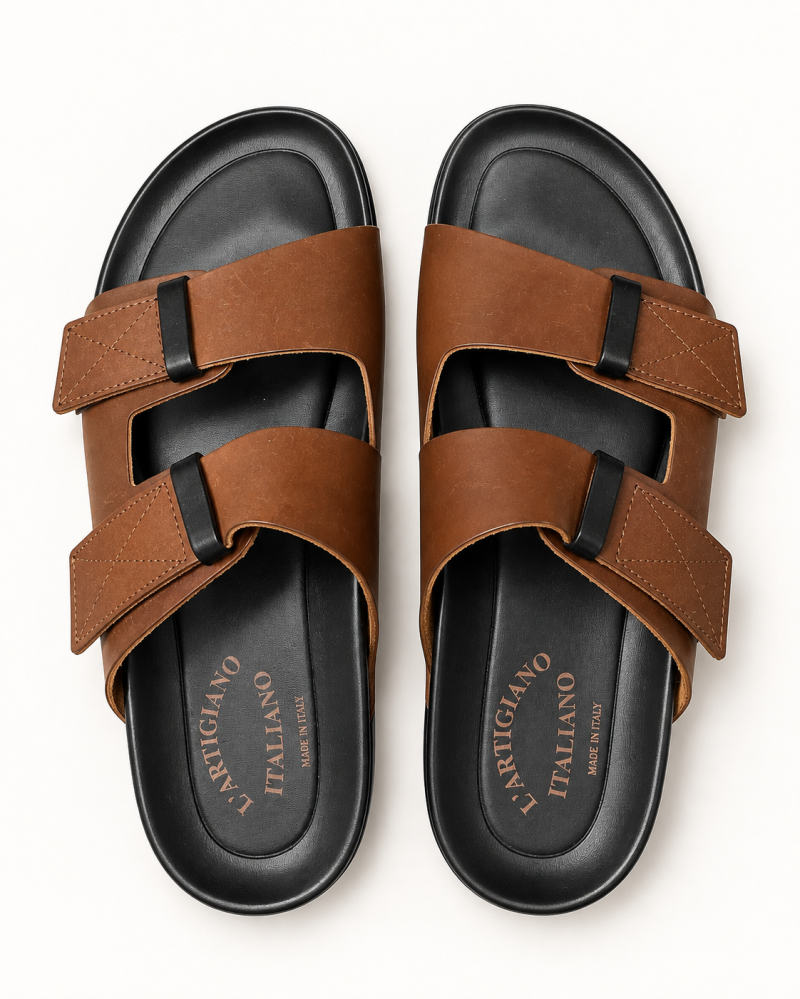 L'Artigiano Italiano Brown Leather Slides