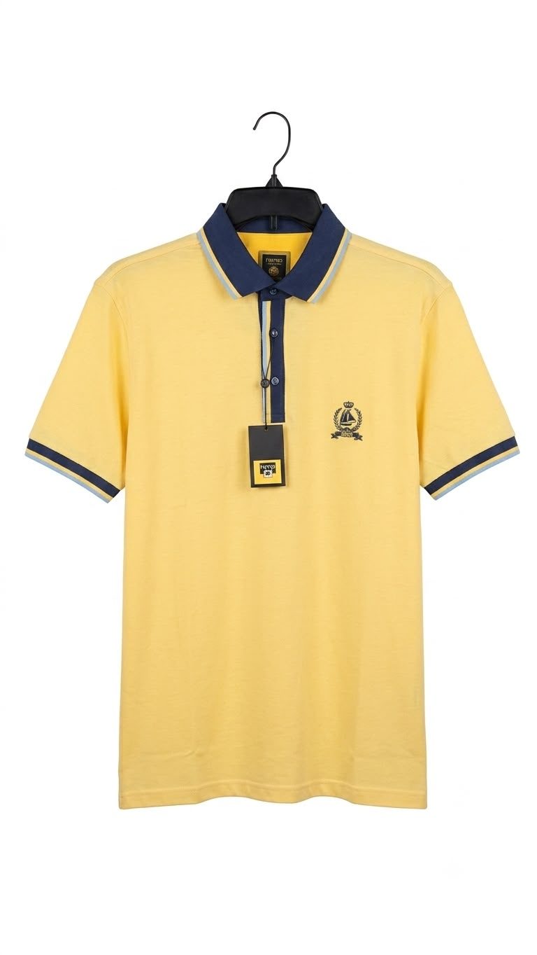Memo's Yellow Polo Shirt with Navy Trim