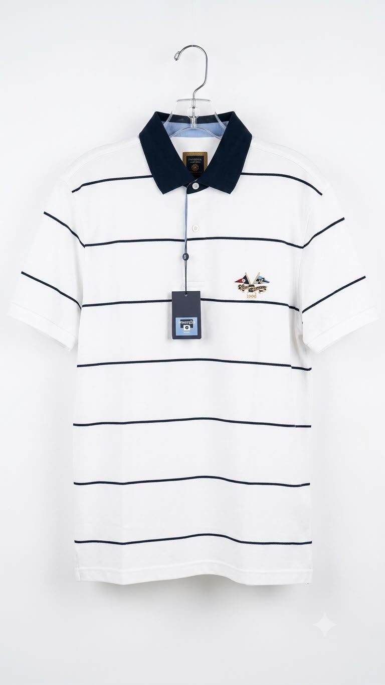 Memo's White & Navy Striped Polo Shirt